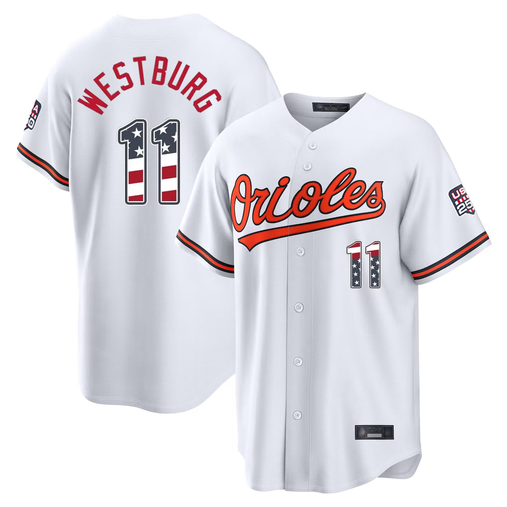 Fenge B.Orioles #11 Jordan Westburg Player White USA 250 Fourth of July Home Game Stitched Jerseys