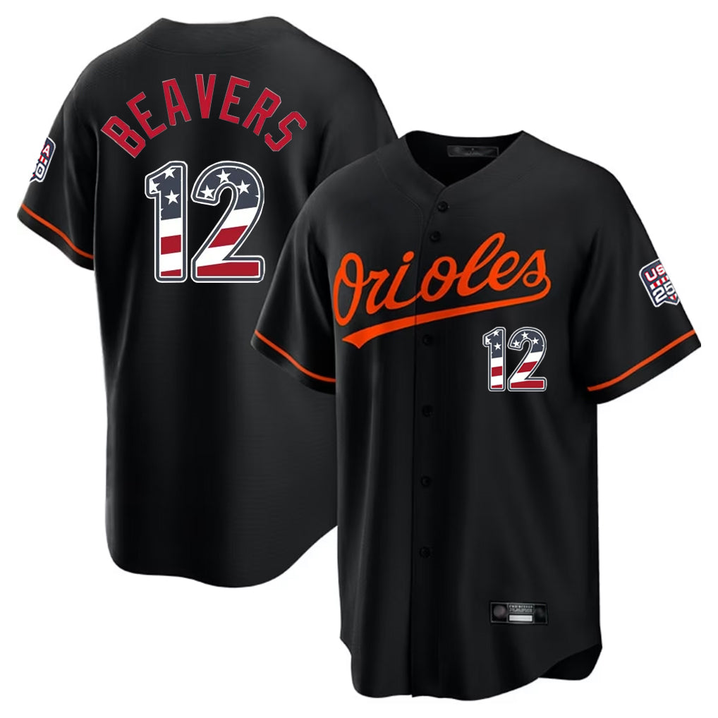 Fenge B.Orioles #12 Dylan Beavers Player Black USA 250 Fourth of July Home Game Stitched Jerseys