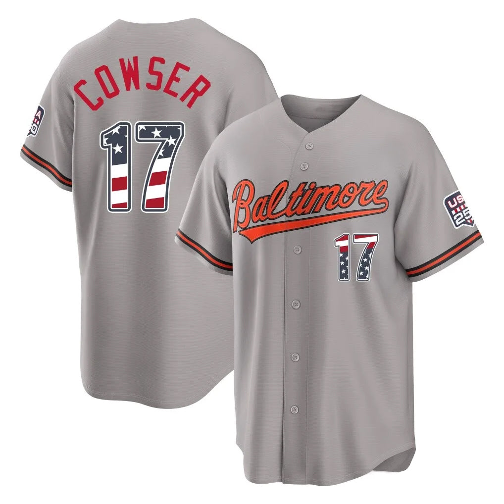 Fenge B.Orioles #17 Colton Cowser Player Gray USA 250 Fourth of July Home Game Stitched Jerseys