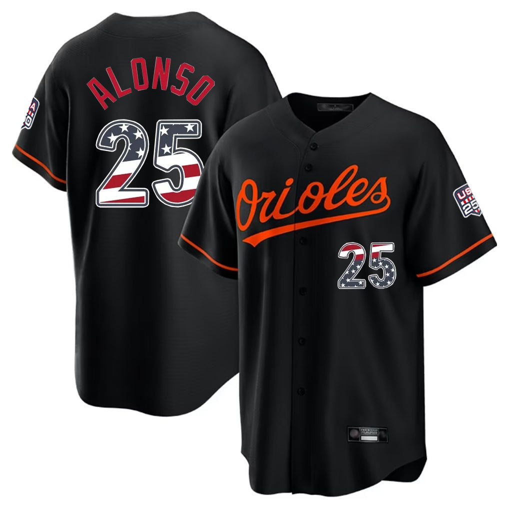 Fenge B.Orioles #25 Pete Alonso Player Black USA 250 Fourth of July Home Game Stitched Jerseys