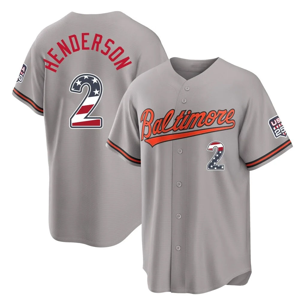 Fenge B.Orioles #2 Gunnar Henderson Player Gray USA 250 Fourth of July Home Game Stitched Jerseys