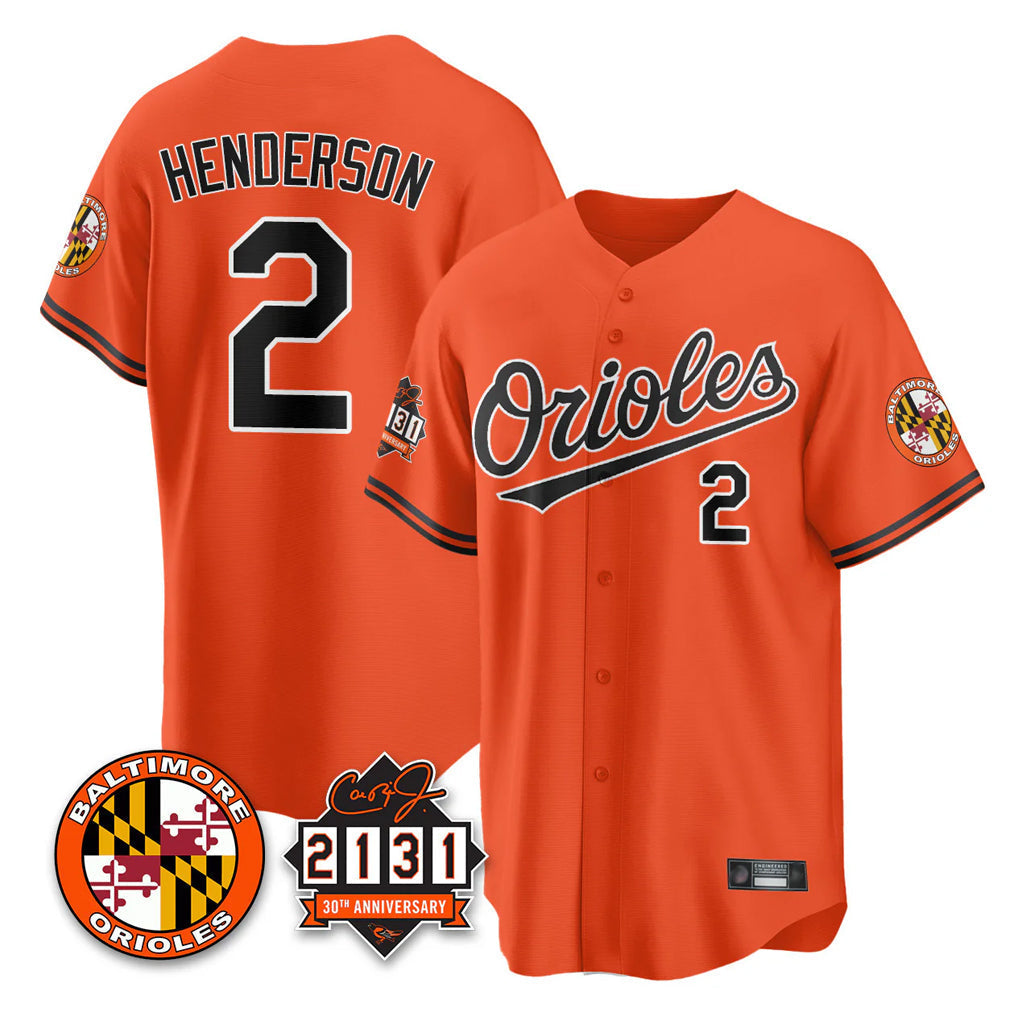 Fenge B.Orioles #2 Gunnar Henderson Player Orange 30th Anniversary of 2131 Home Game Stitched Jerseys