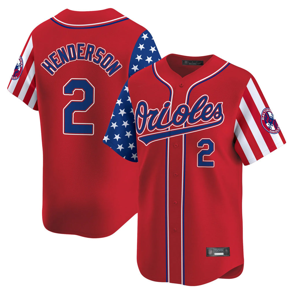 Fenge B.Orioles #2 Gunnar Henderson Player Red Independence Day Vapor Premier Limited Home Game Stitched Jerseys