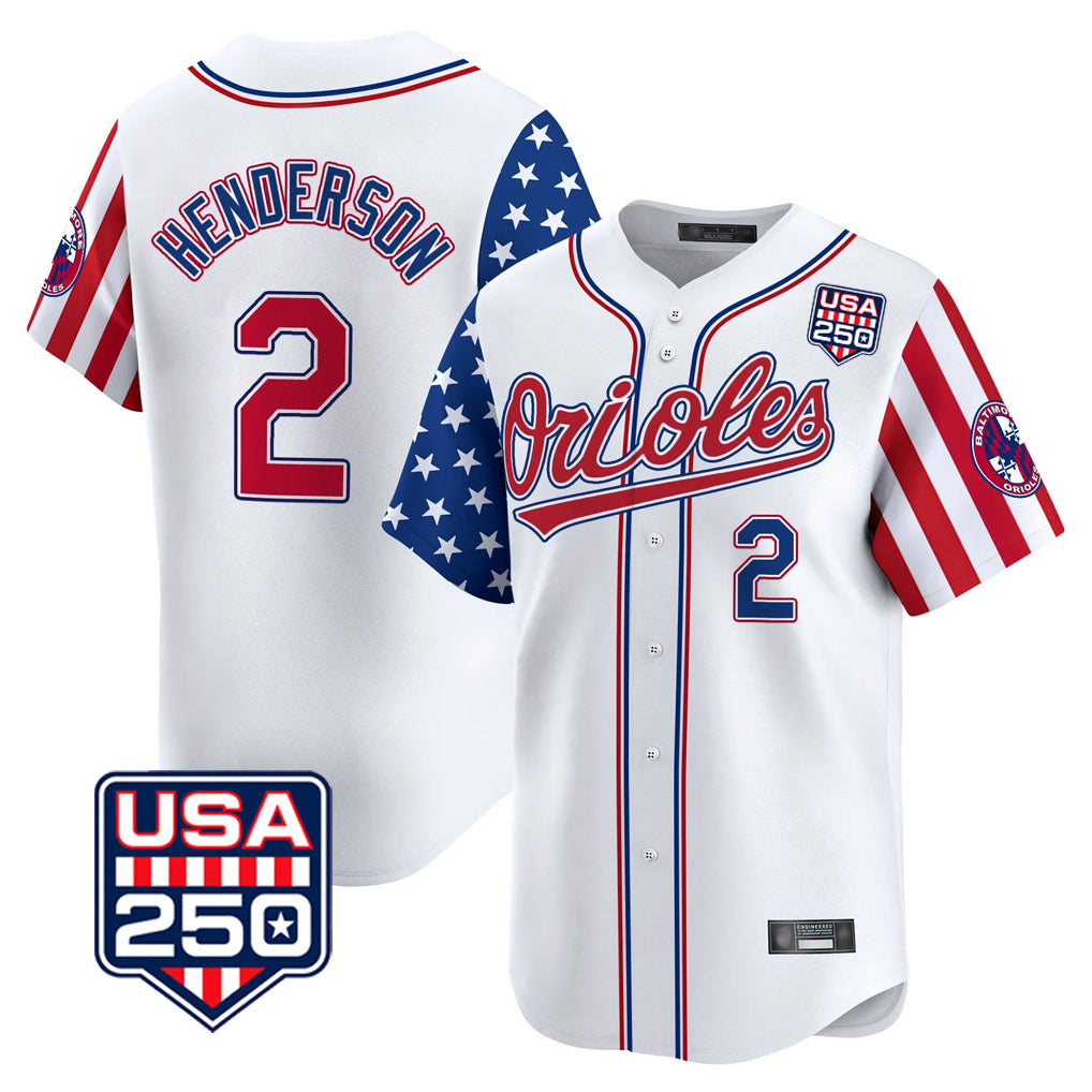 Fenge B.Orioles #2 Gunnar Henderson Player White USA 250 Independence Day Vapor Premier Home Game Stitched Jerseys