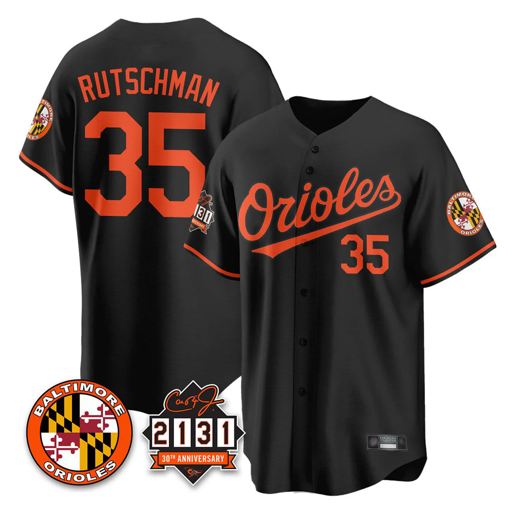 Fenge B.Orioles #35 Adley Rutschman Player Black 30th Anniversary of 2131 Home Game Stitched Jerseys