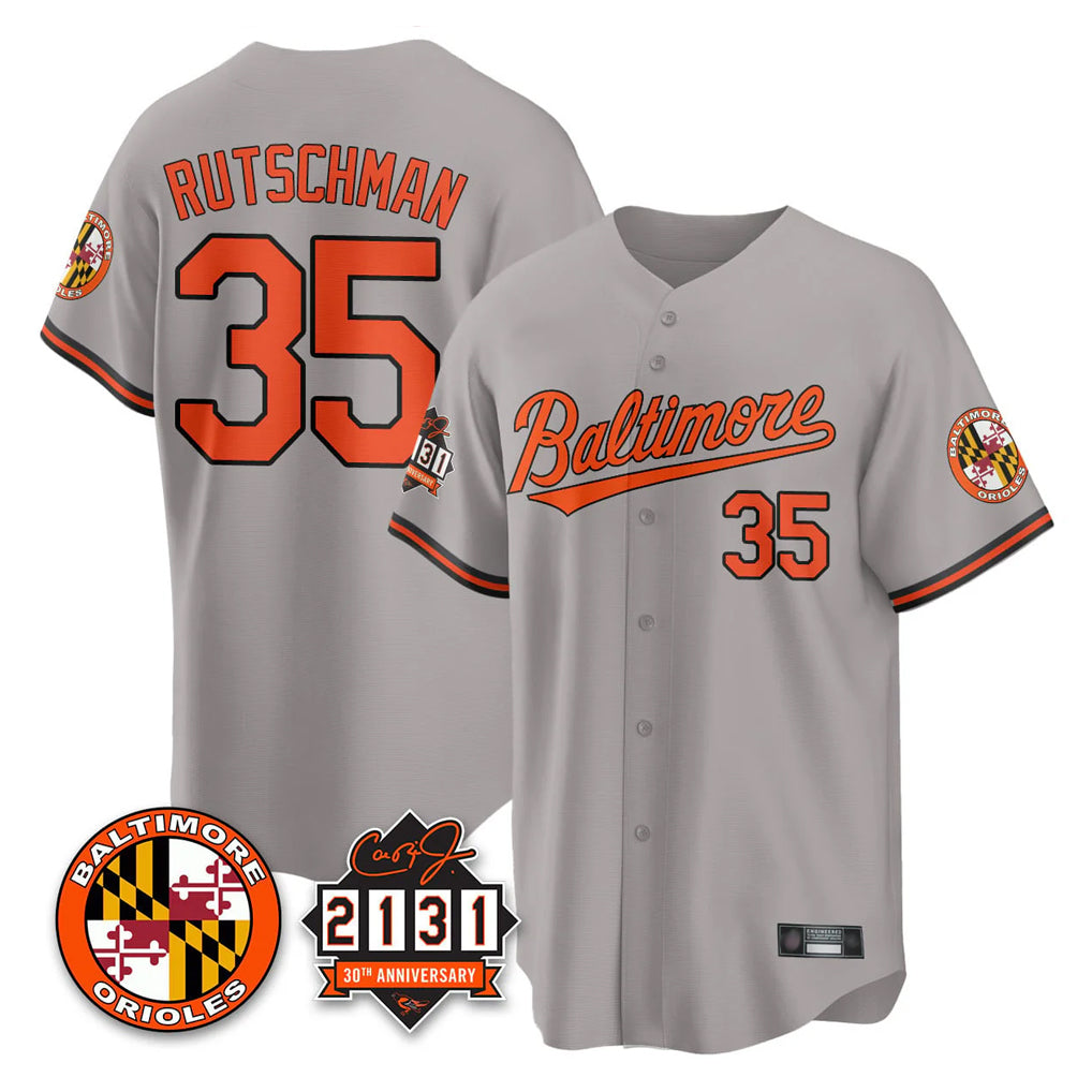 Fenge B.Orioles #35 Adley Rutschman Player Gray 30th Anniversary of 2131 Home Game Stitched Jerseys