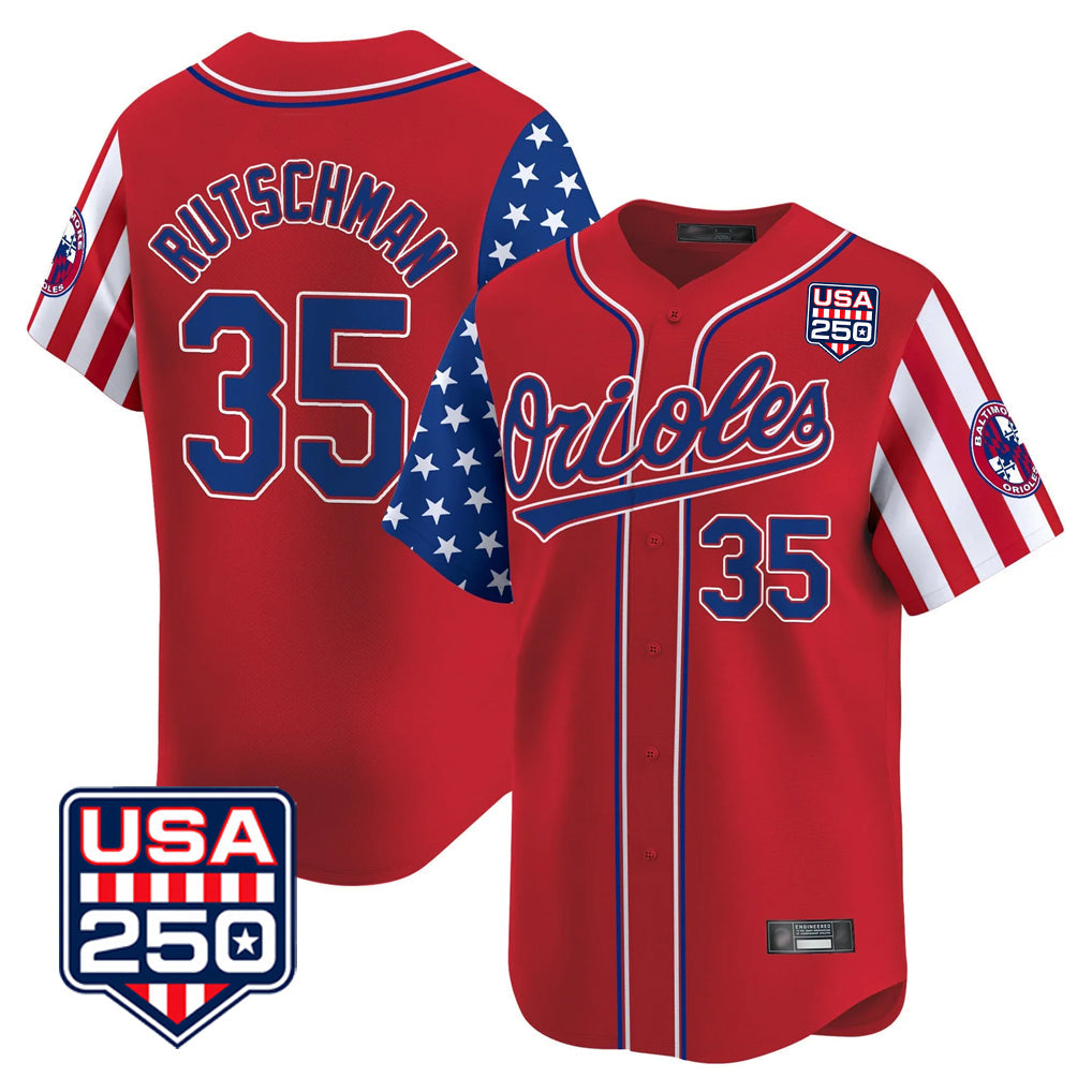 Fenge B.Orioles #35 Adley Rutschman Red USA 250 Independence Day Vapor Premier Limited Home Game Stitched Jerseys