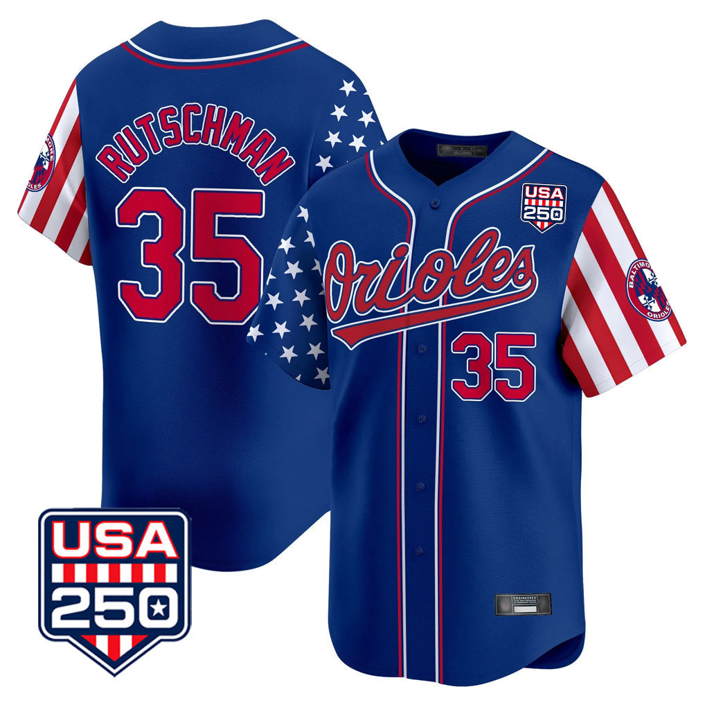 Fenge B.Orioles #35 Adley Rutschman Player Royal USA 250 Independence Day Vapor Premier Limited Home Game Stitched Jerseys