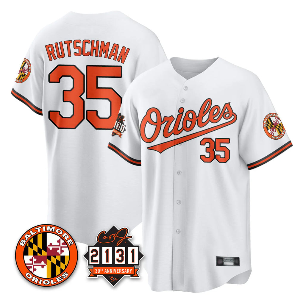 Fenge B.Orioles #35 Adley Rutschman Player White 30th Anniversary of 2131 Home Game Stitched Jerseys