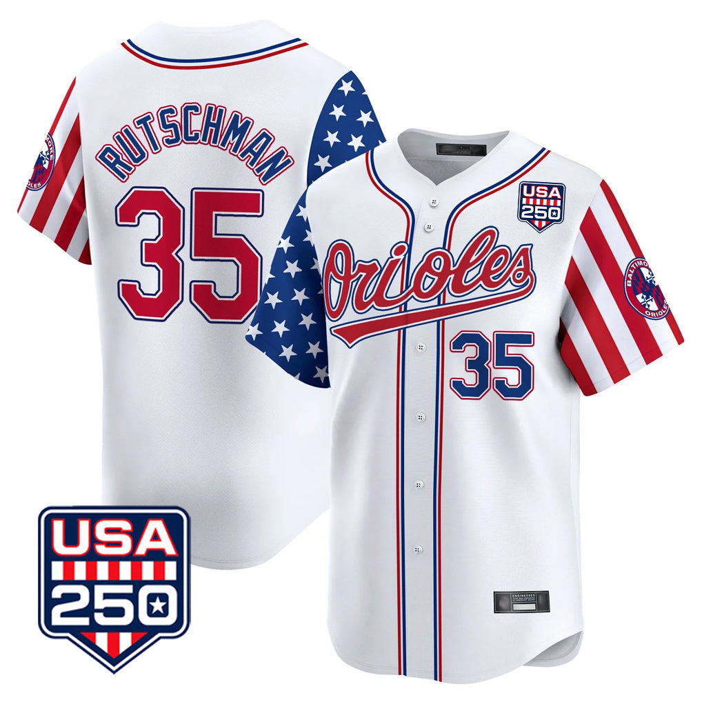 Fenge B.Orioles #35 Adley Rutschman White USA 250 Independence Day Vapor Premier Home Game Stitched Jerseys