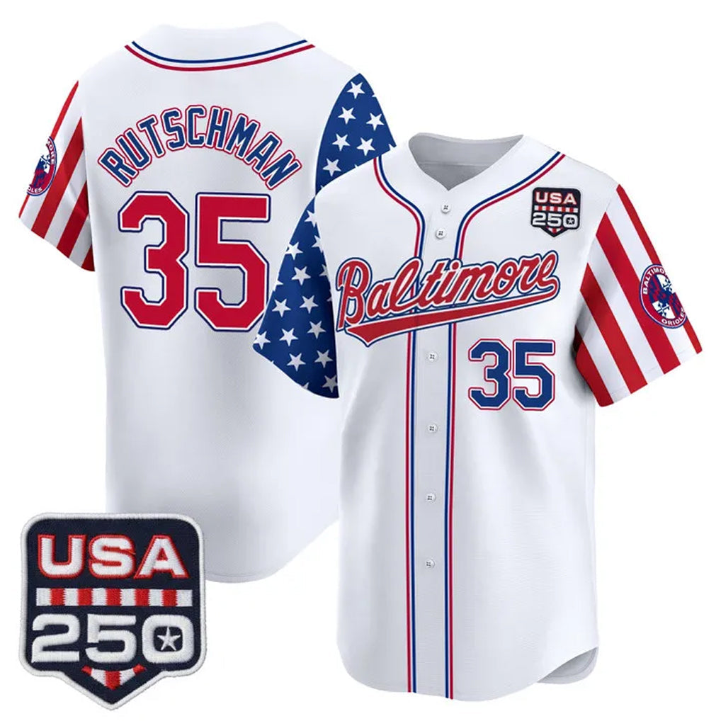 Fenge B.Orioles #35 Adley Rutschman Player White USA 250 Independence Day Vapor Premier Limited Home Game Stitched Jerseys