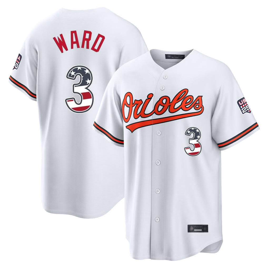 Fenge B.Orioles #3 Taylor Ward Player White USA 250 Fourth of July Home Game Stitched Jerseys