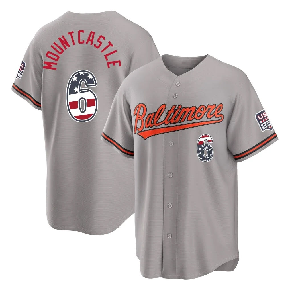 Fenge B.Orioles #6 Ryan Mountcastle Player Gray USA 250 Fourth of July Home Game Stitched Jerseys