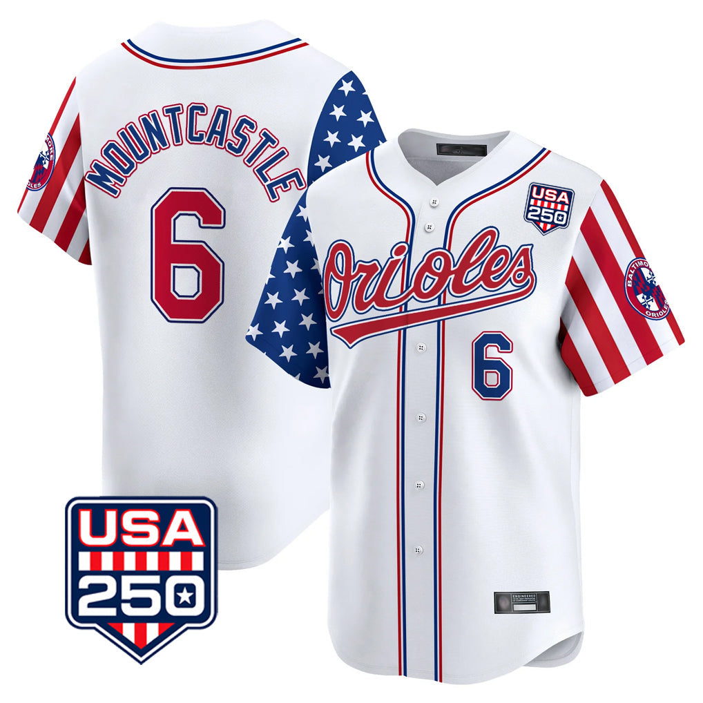 Fenge B.Orioles #6 Ryan Mountcastle Player White USA 250 Independence Day Vapor Premier Home Game Stitched Jerseys