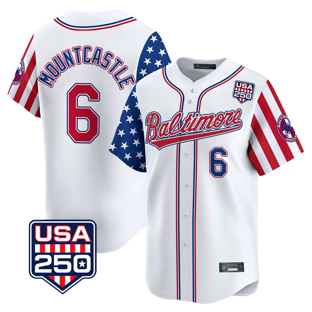 Fenge B.Orioles #6 Ryan Mountcastle Player White USA 250 Independence Day Vapor Premier Limited Home Game Stitched Jerseys