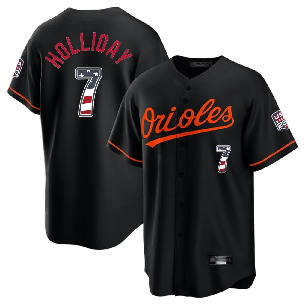 Fenge B.Orioles #7 Jackson Holliday Player Black USA 250 Fourth of July Home Game Stitched Jerseys
