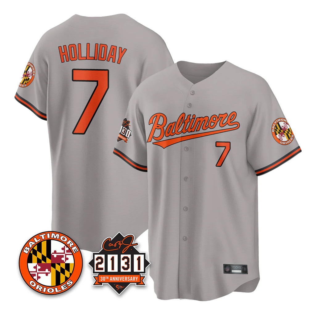 Fenge B.Orioles #7 Jackson Holliday Player Gray 30th Anniversary of 2131 Home Game Stitched Jerseys