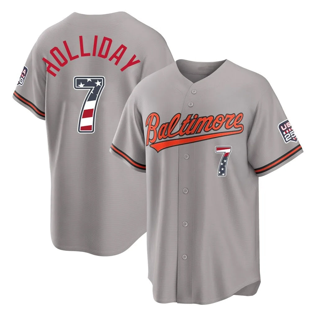 Fenge B.Orioles #7 Jackson Holliday Player Gray USA 250 Fourth of July Home Game Stitched Jerseys