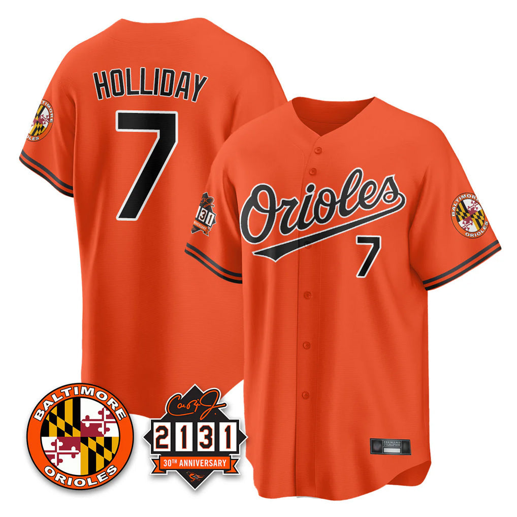 Fenge B.Orioles #7 Jackson Holliday Player Orange 30th Anniversary of 2131 Home Game Stitched Jerseys