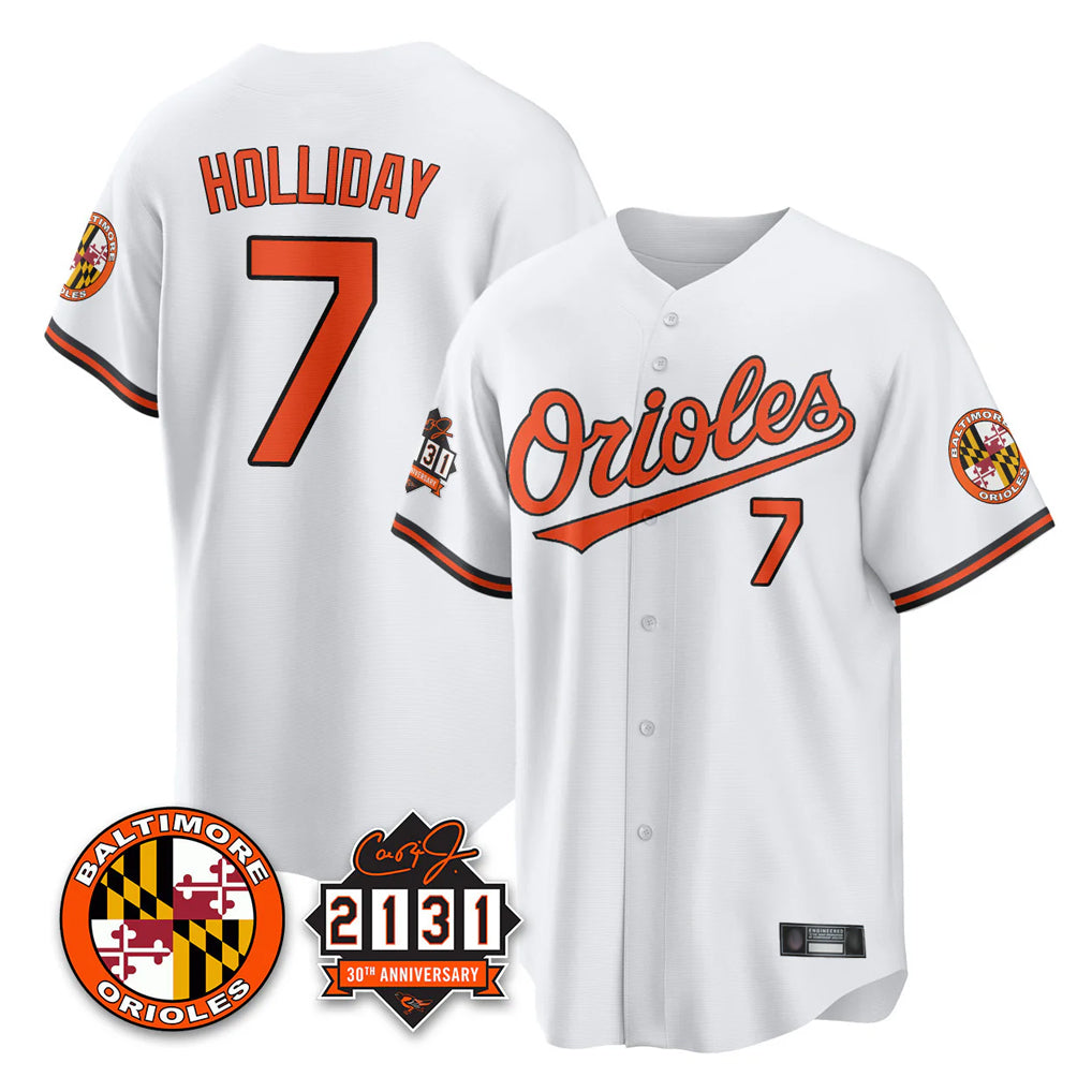Fenge B.Orioles #7 Jackson Holliday Player White 30th Anniversary of 2131 Home Game Stitched Jerseys