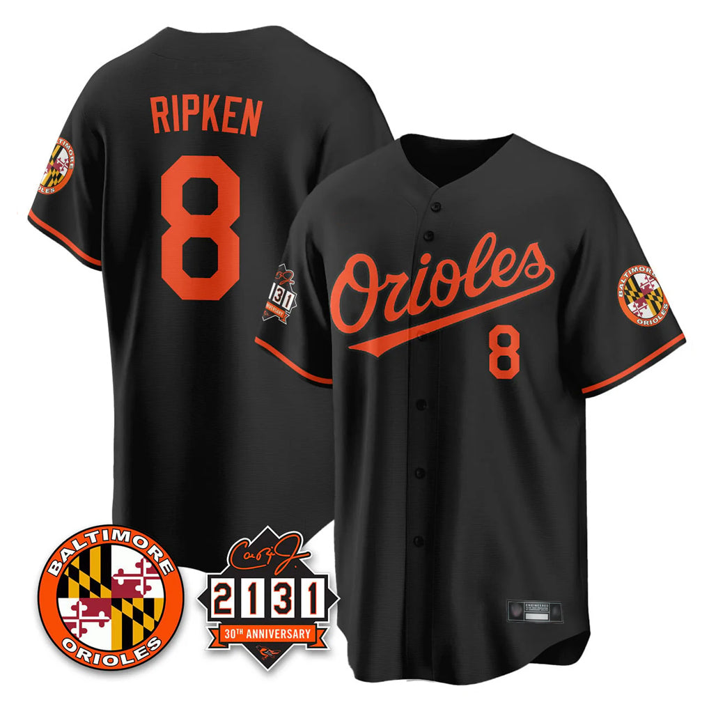 Fenge B.Orioles #8 Cal Ripken Player Black 30th Anniversary of 2131 Home Game Stitched Jerseys