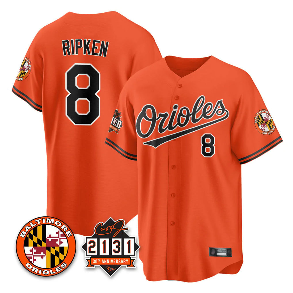 Fenge B.Orioles #8 Cal Ripken Player Orange 30th Anniversary of 2131 Home Game Stitched Jerseys