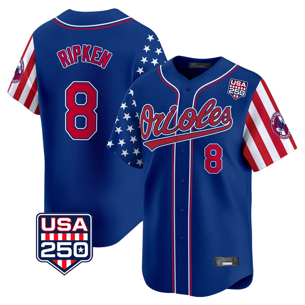 Fenge B.Orioles #8 Cal Ripken Player Royal USA 250 Independence Day Vapor Premier Limited Home Game Stitched Jerseys