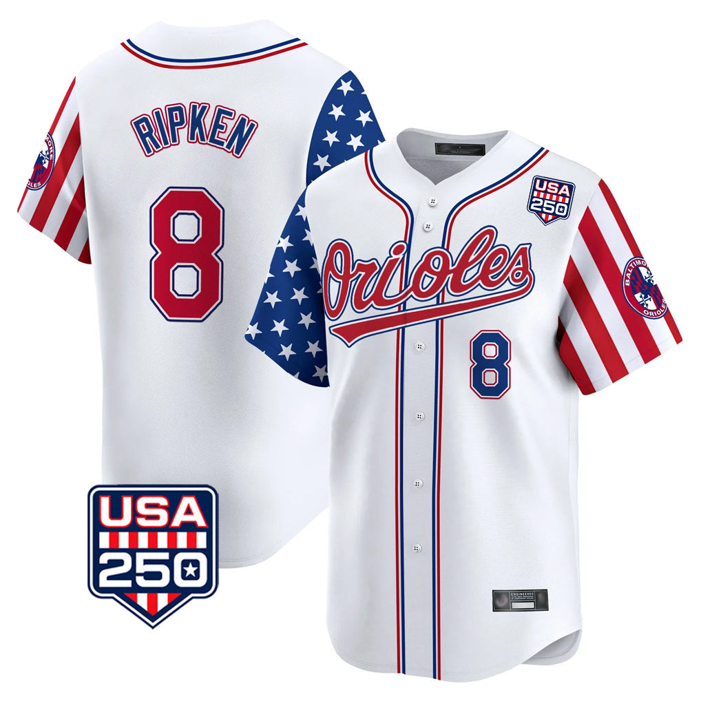 Fenge B.Orioles #8 Cal Ripken Player White USA 250 Independence Day Vapor Premier Home Game Stitched Jerseys