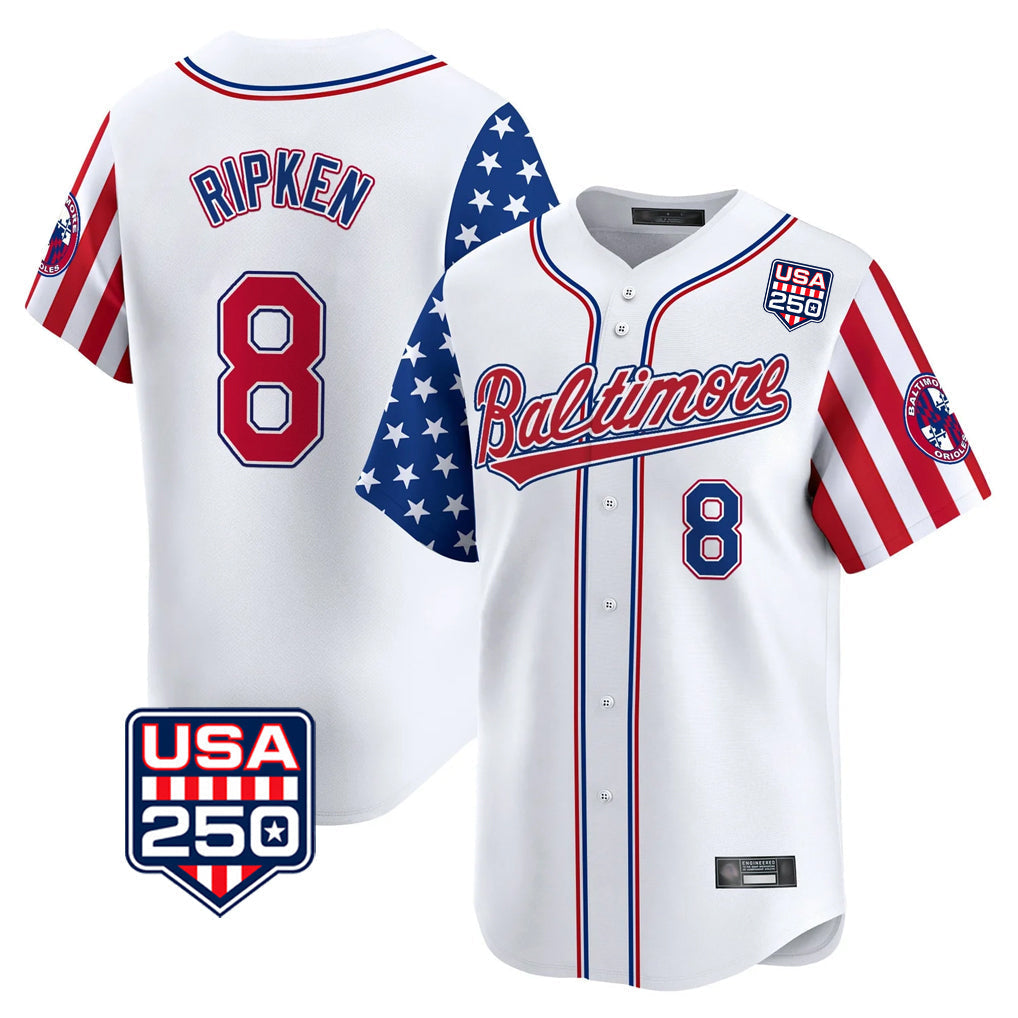 Fenge B.Orioles #8 Cal Ripken Player White USA 250 Independence Day Vapor Premier Limited Home Game Stitched Jerseys