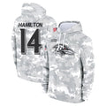 Fenge B.Ravens #14 Kyle Hamilton Player Arctic Camo Salute to Service Pullover Hoodie Stitched Jerseys