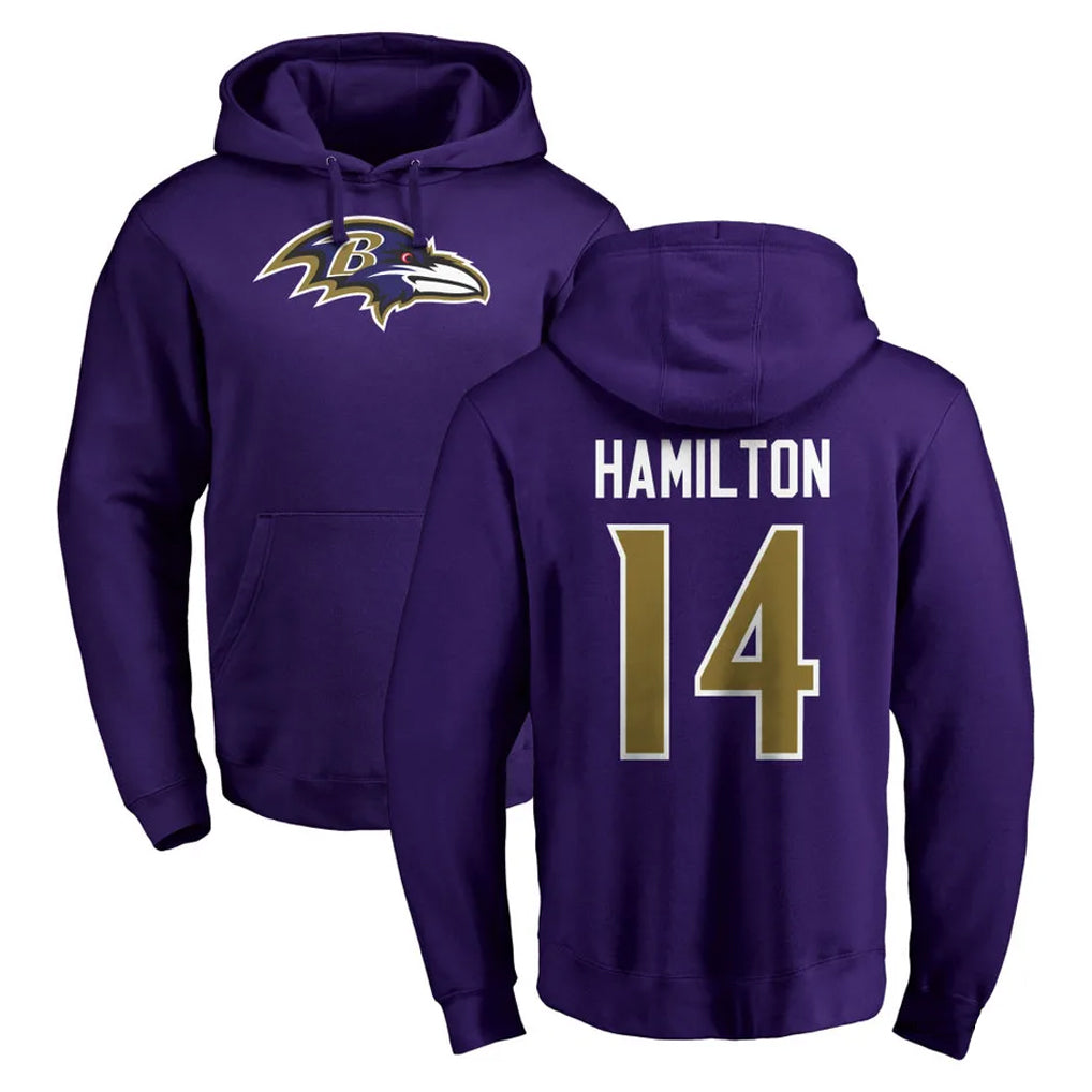Fenge B.Ravens #14 Kyle Hamilton Player Purple Salute to Service Pullover Hoodie Stitched Jerseys