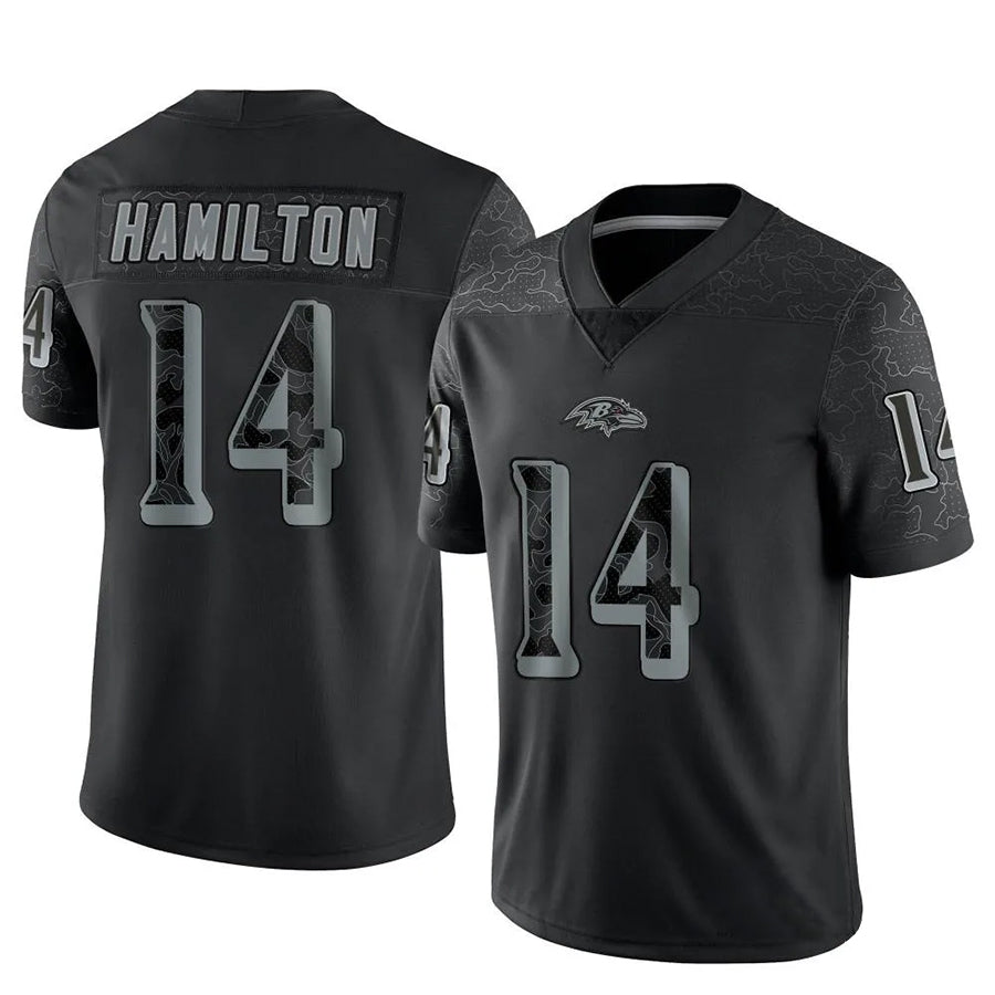 Fenge B.Ravens #14 Kyle Hamilton Player Black REFLECTIVE Limited Stitched Jerseys