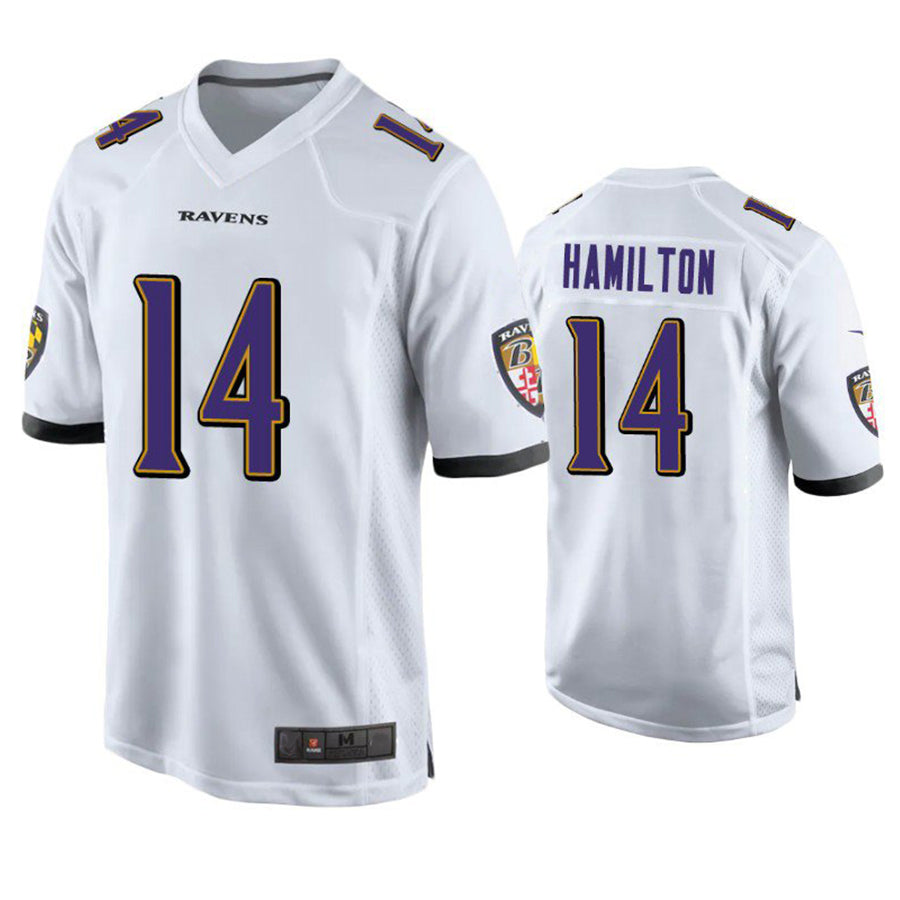 Fenge B.Ravens #14 Kyle Hamilton Player White Home Game Stitched Jerseys