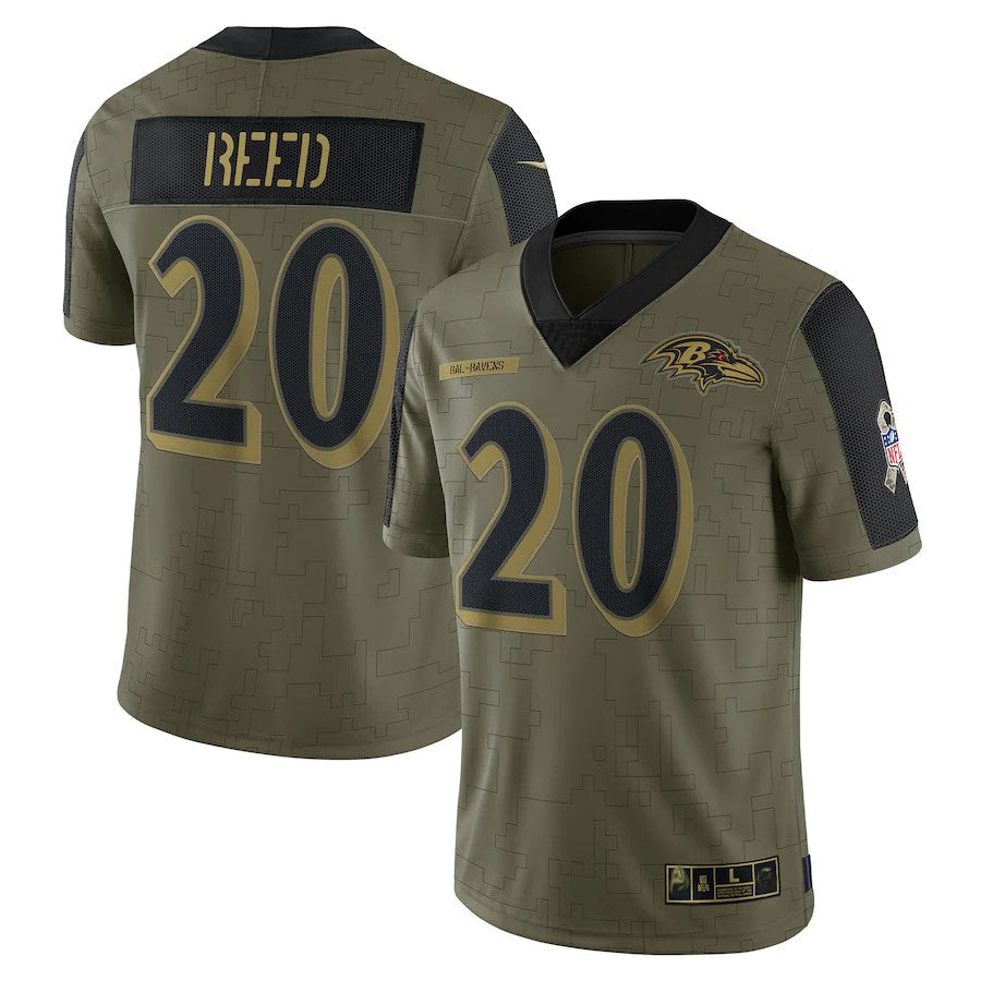 Fenge B.Ravens #20 Ed Reed Player Salute To Service Olive Stitched Jerseys