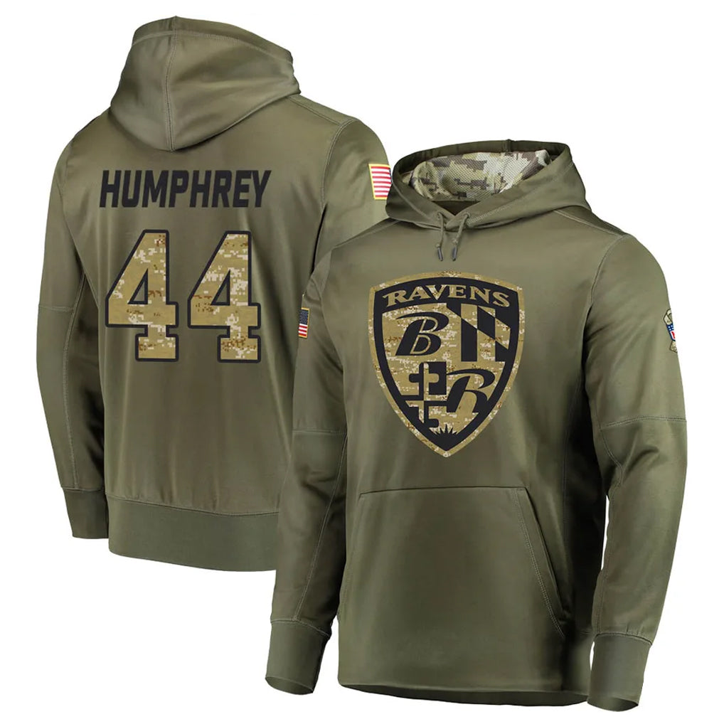 Fenge B.Ravens #44 Marlon Humphrey Player Olive Salute to Service Pullover Hoodie Stitched Jerseys
