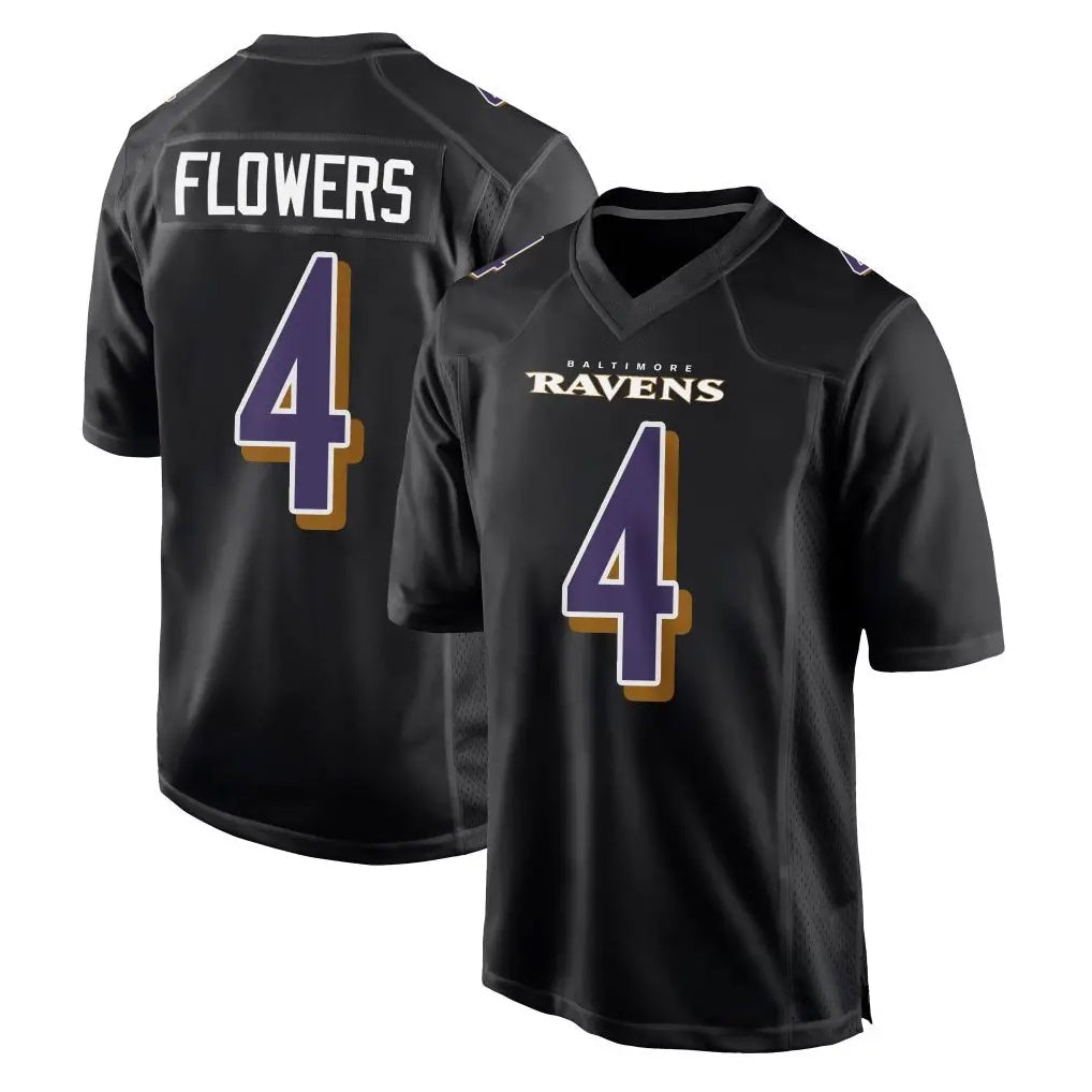 Fenge B.Ravens #4 Zay Flowers Player Black Carbon Fashion Home Game Stitched Jerseys