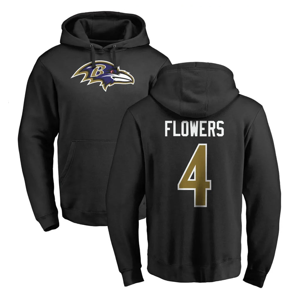 Fenge B.Ravens #4 Zay Flowers Player Black Pullover Hoodie Stitched Jerseys