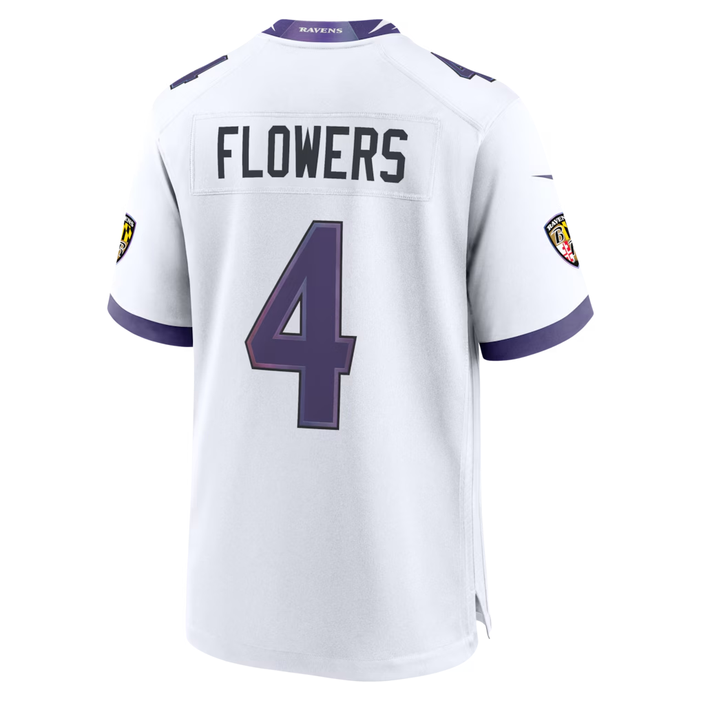 Fenge B.Ravens #4 Zay Flowers White Game Stitched Jerseys