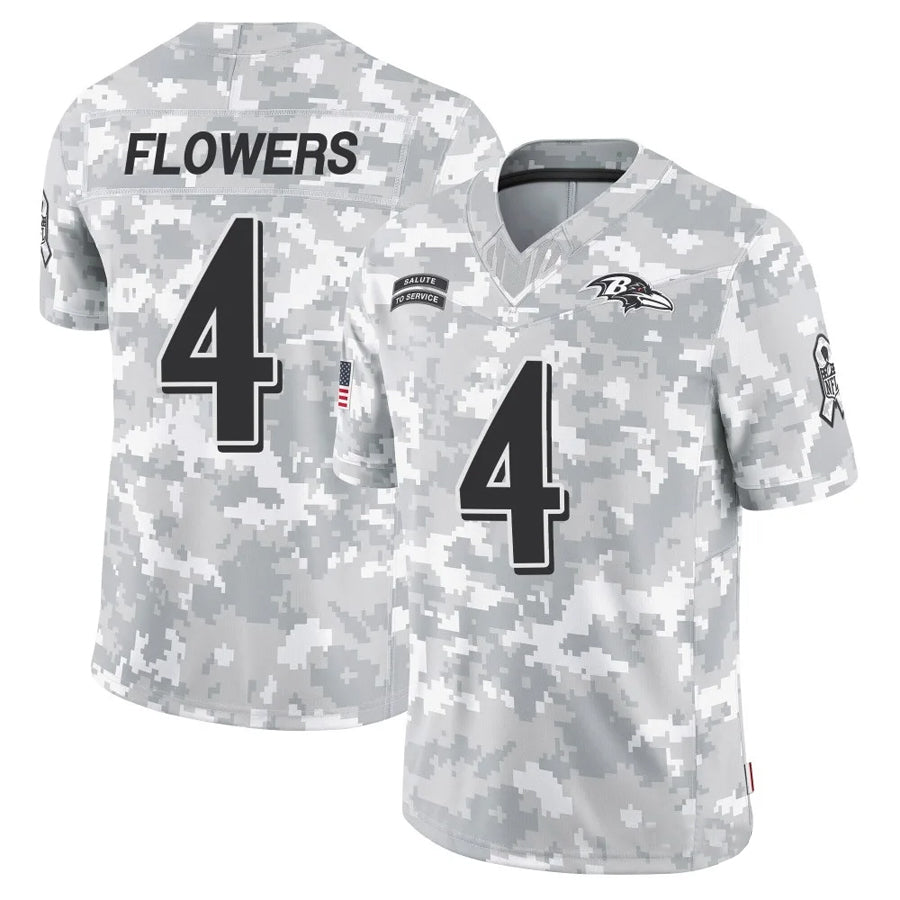Fenge B.Ravens #4 Zay Flowers Player Arctic Camo Salute to Service Limited Stitched Jerseys