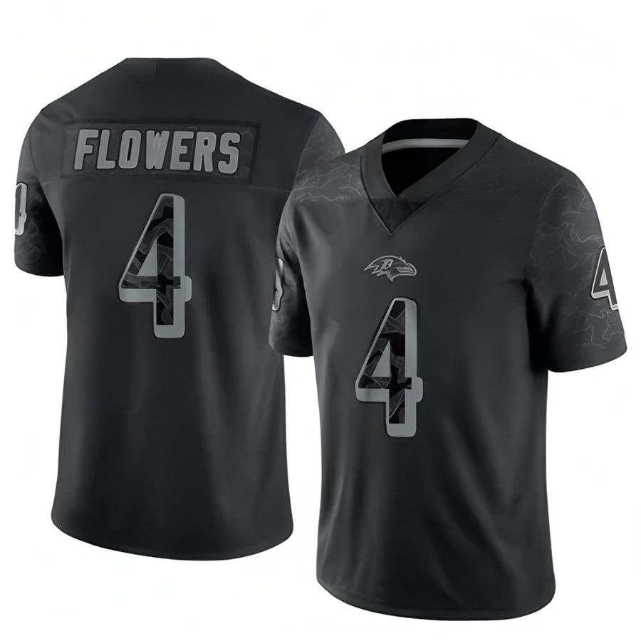 Fenge B.Ravens #4 Zay Flowers Player Black REFLECTIVE Limited Stitched Jerseys