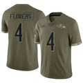 Fenge B.Ravens #4 Zay Flowers Player Salute To Service Olive Stitched Jerseys