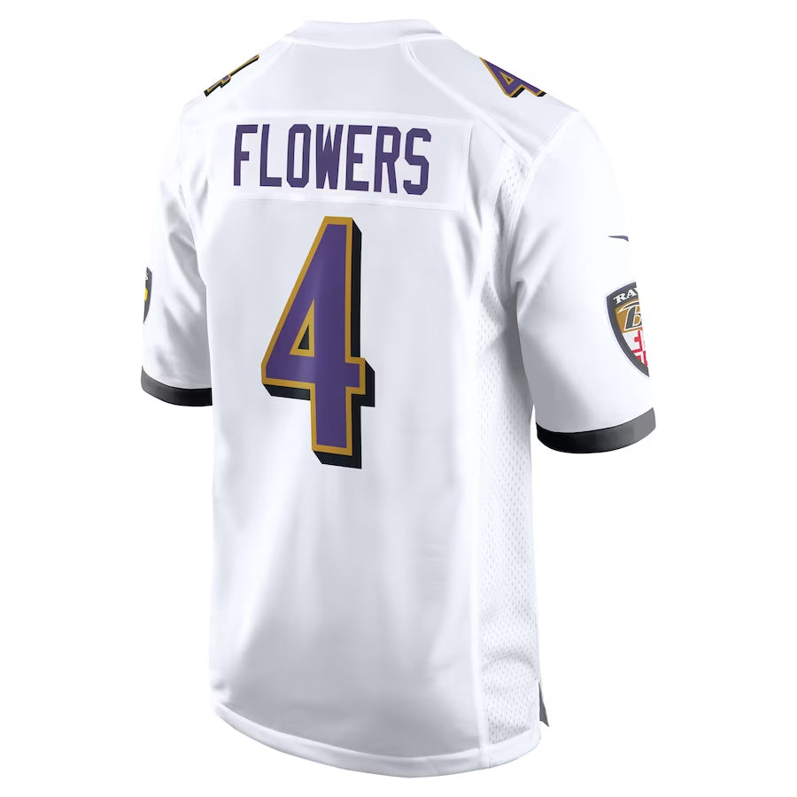 Fenge B.Ravens #4 Zay Flowers Player White Home Game Stitched Jerseys