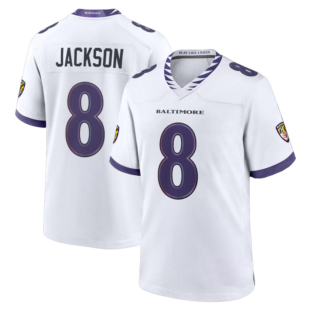 Fenge B.Ravens #8 Lamar Jackson Player White Home Game Stitched Jerseys