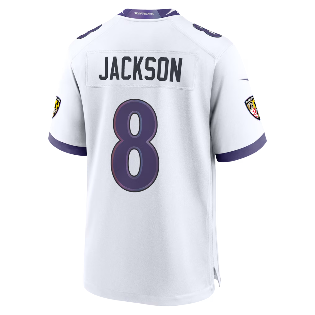Fenge B.Ravens #8 Lamar Jackson White Game Stitched Jerseys