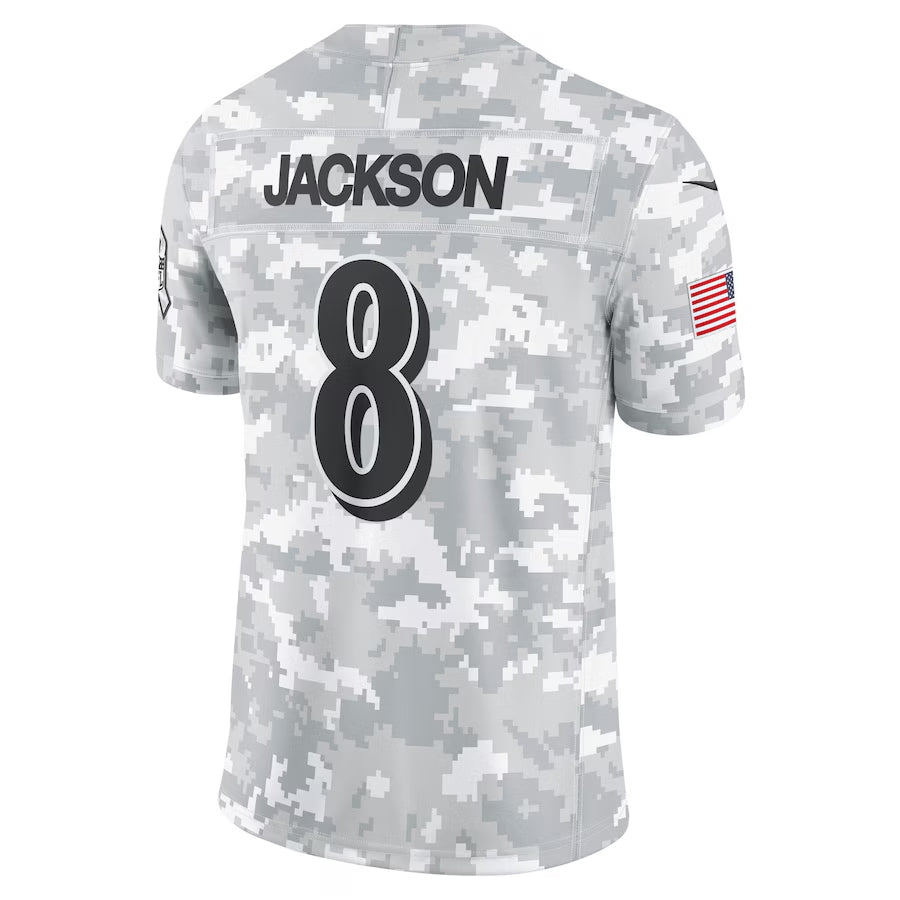 Fenge B.Ravens #8 Lamar Jackson Player Arctic Camo Salute to Service Limited  Stitched Jerseys