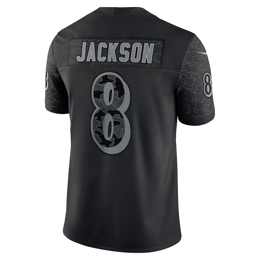 Fenge B.Ravens #8 Lamar Jackson Player Black REFLECTIVE Limited Stitched Jerseys