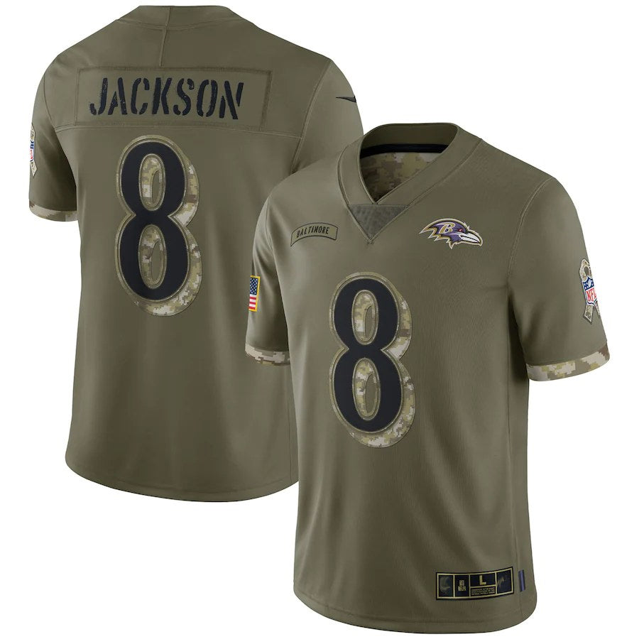 Fenge B.Ravens #8 Lamar Jackson Player Olive Salute To Service Stitched Jerseys