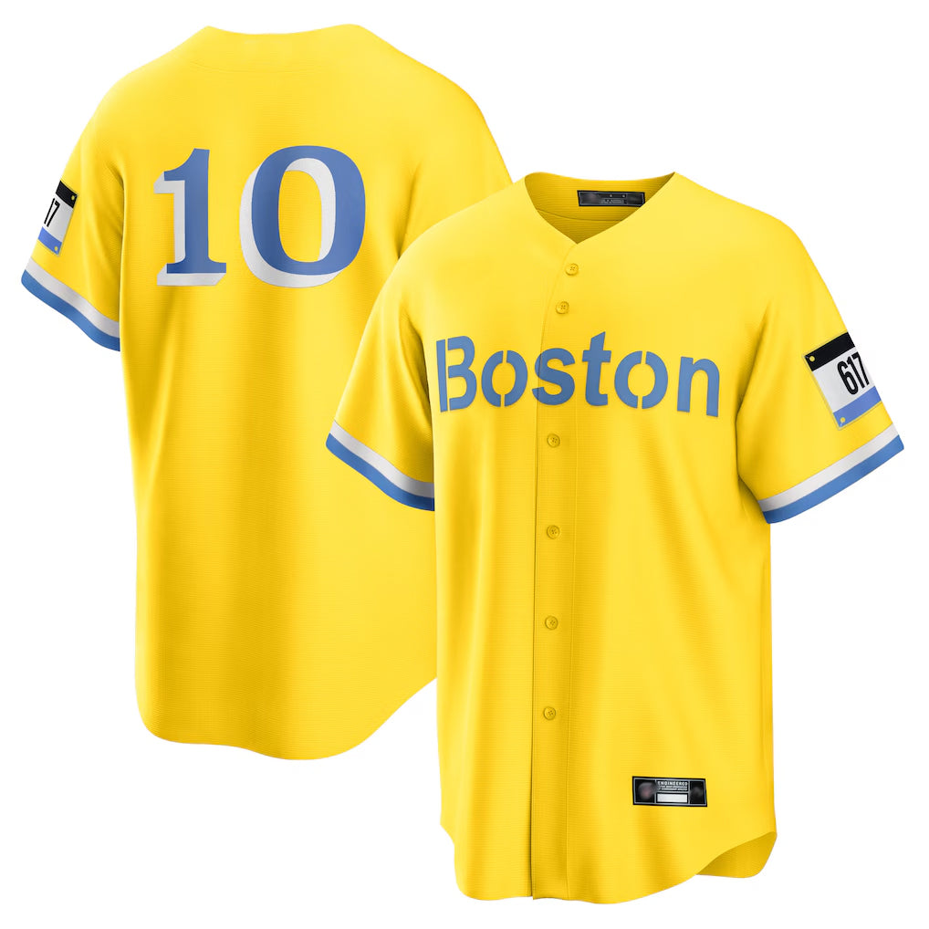 Fenge B.Red Sox #10 Trevor Story Player Yellow Home Game Stitched Jerseys