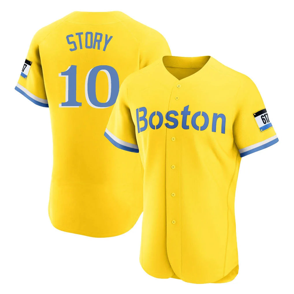 Fenge B.Red Sox #10 Trevor Story Player Yellow Limited Elite Home Game Stitched Jerseys