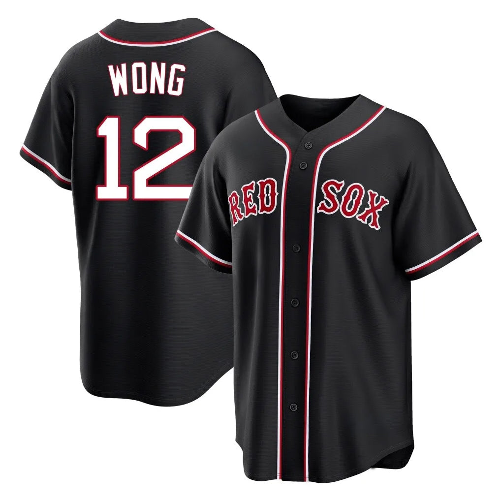 Fenge B.Red Sox #12 Connor Wong Player Black Out Home Game Stitched Jerseys